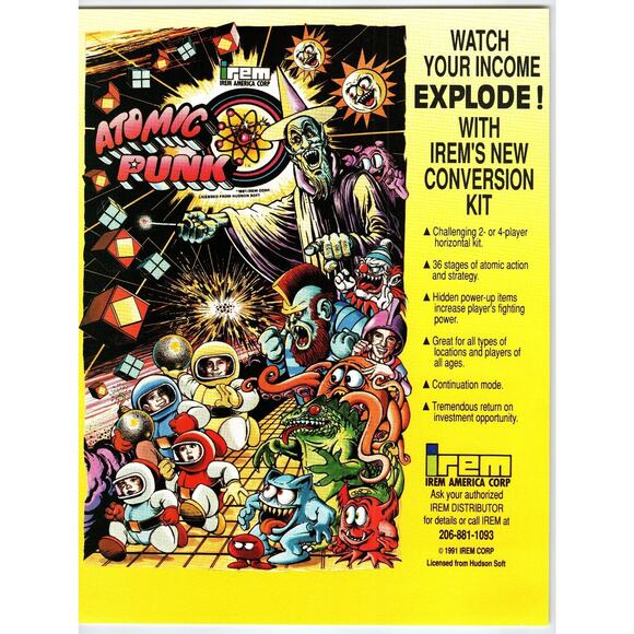 1991 Atomic Punk Arcade Game Flyer IREM America Corp Vintage Promo - Picture 1 of 2